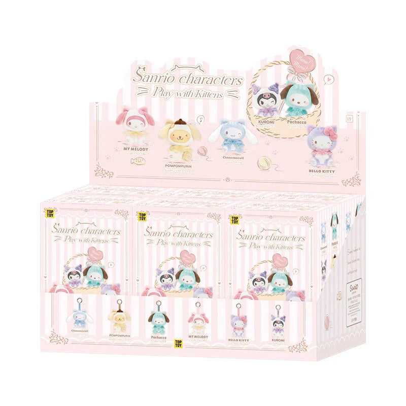 TOP TOY Sanrio Charaters Play with Kittens Series Plush Keychains Gift Blind Box
