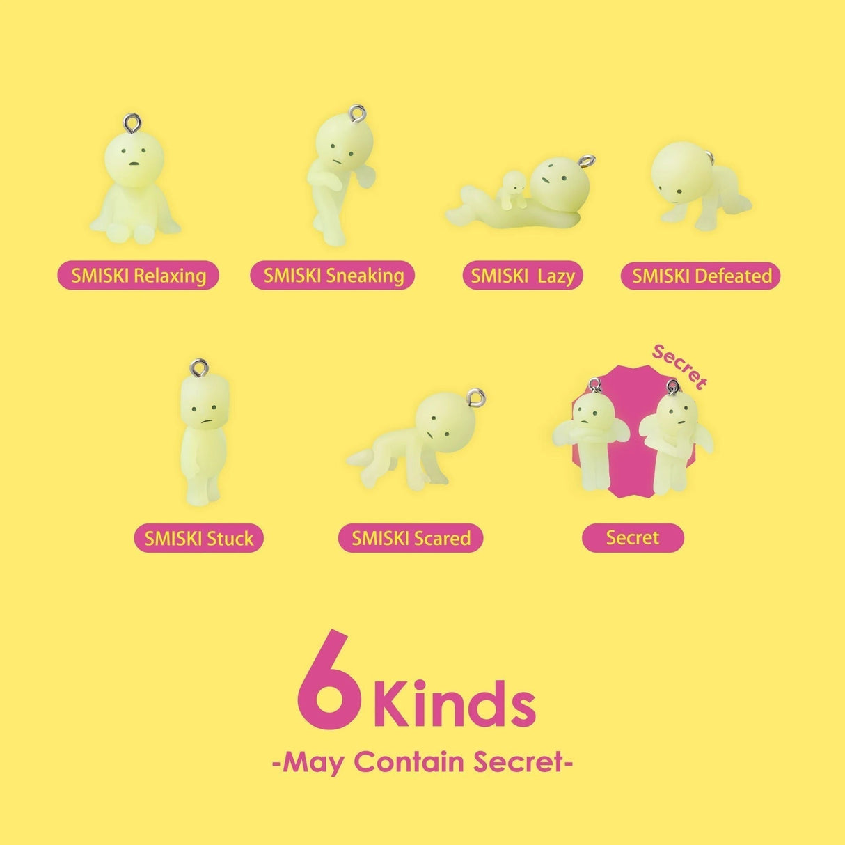 SMISKI Strap Accessory Keychain Series 4 lineup with 6 regular designs and secret
