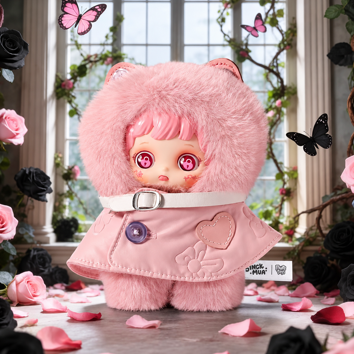 Pink hooded Sinck Mua Materialism Series plush keychain character
