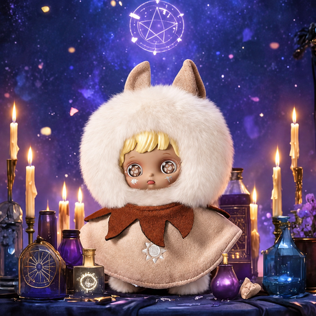 White hooded Sinck Mua Materialism Series plush keychain character