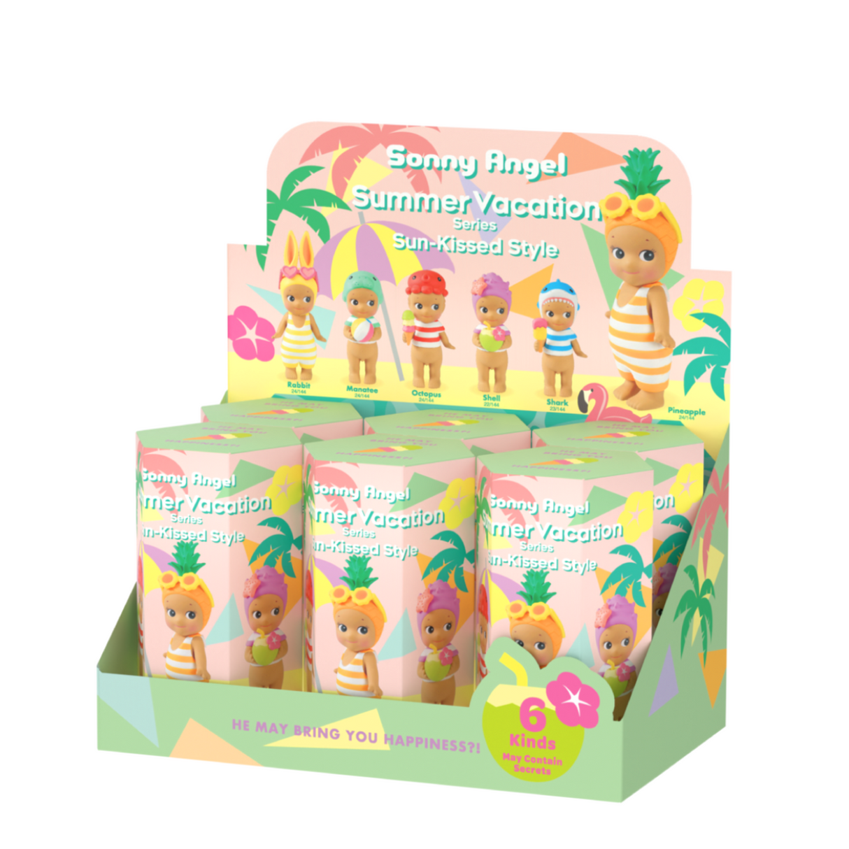 Sonny Angel Summer Vacation Sun-Kissed Style display box and blind boxes
